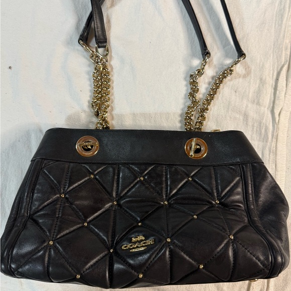 Coach Black Quilted Shoulder Bag with Gold Accents